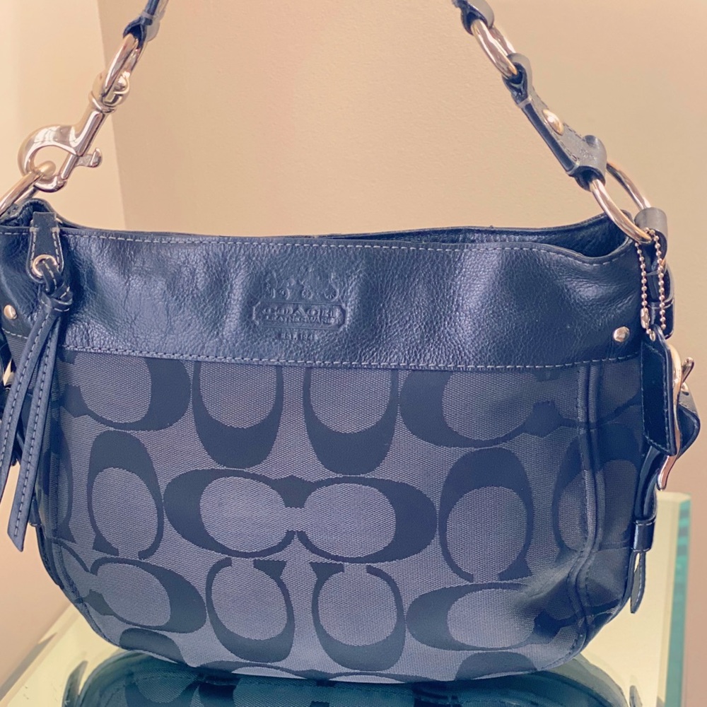 Coach Hobo Zoe Signature Leather & Jacquard black